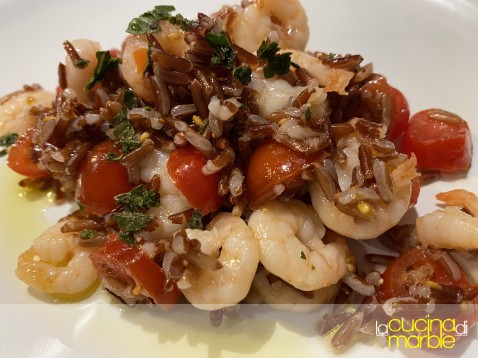 riso rosso pomodorini e mazzancolle